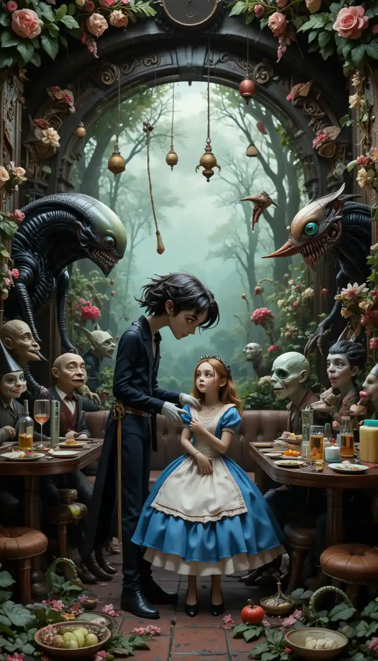 Whimsical clay cook in a flowering fantasy forest