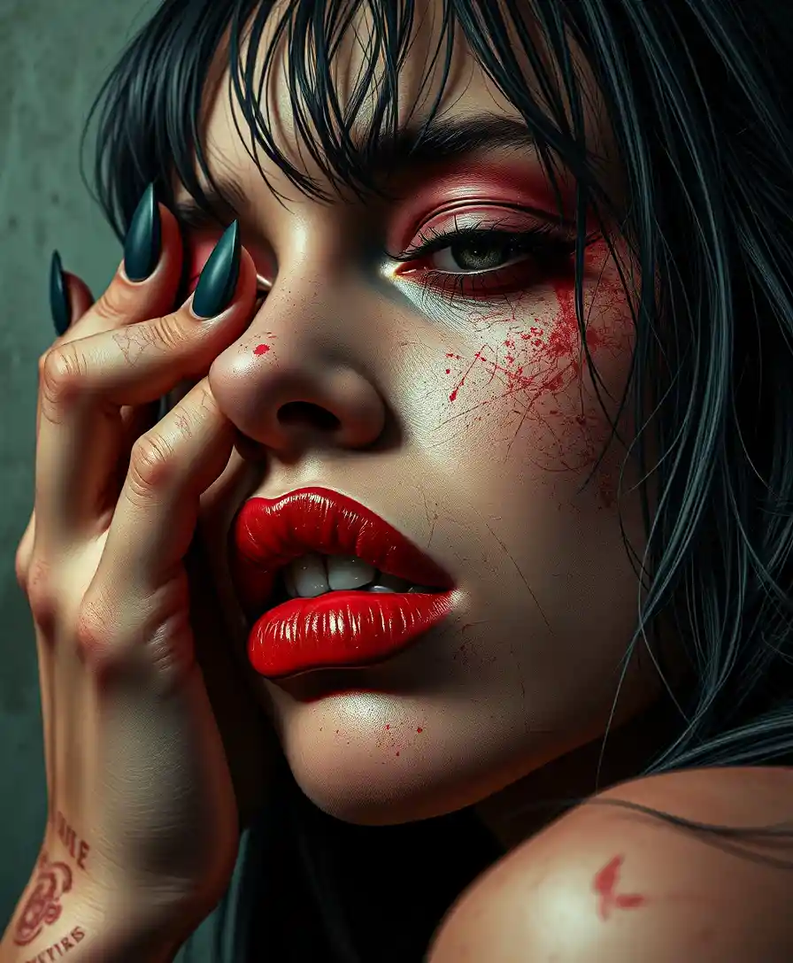 Surreal popsurrealist scene of sadness beauty and madness
