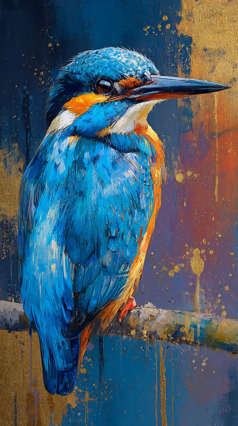 Colorful blue songbird on branch with artistic splashes