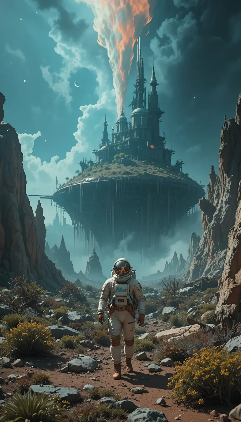 Astronaut Floating Beside A Colossal Derelict Spacecraft