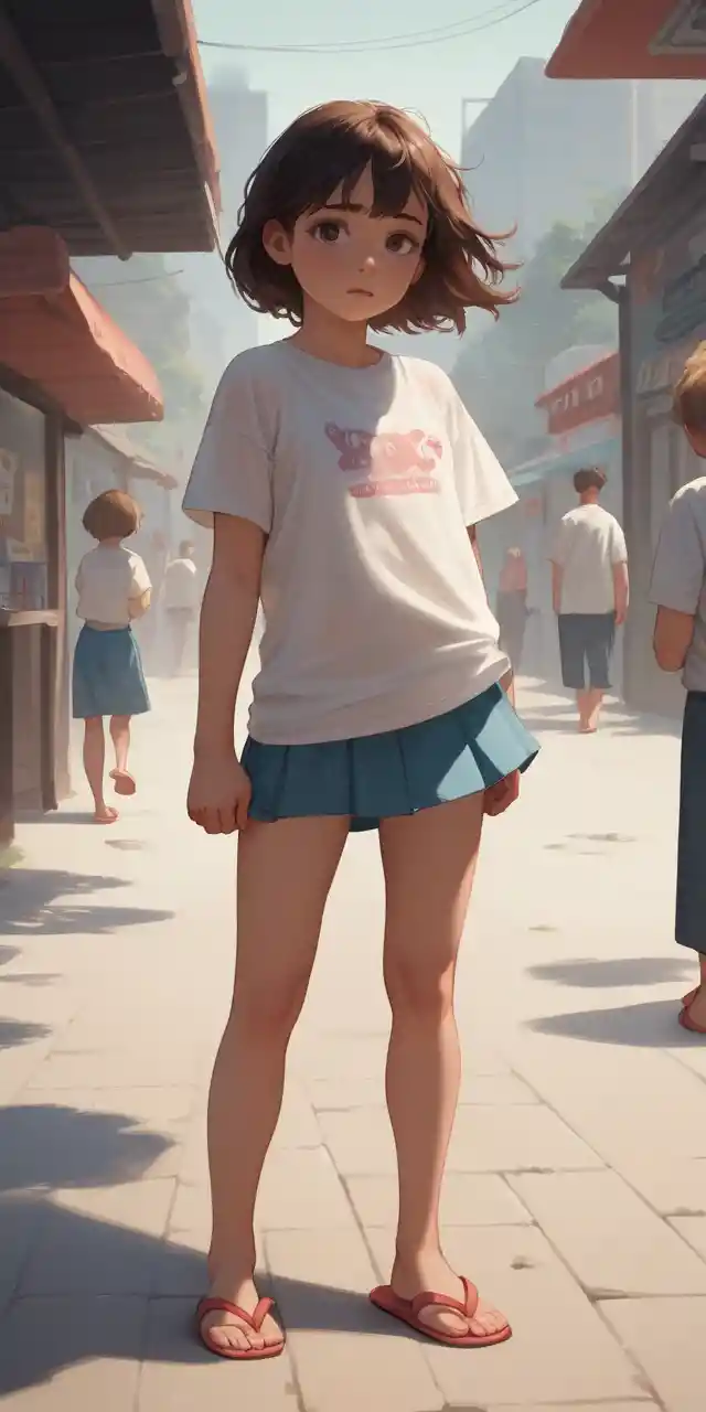 Young girl in summer outfit standing in a public place