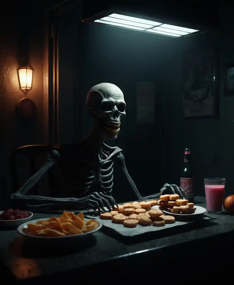 Glowing sin snack in a dark surreal night scene