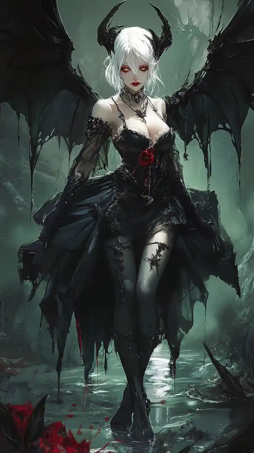 Gothic fairy woman with neon green wings in dark mist