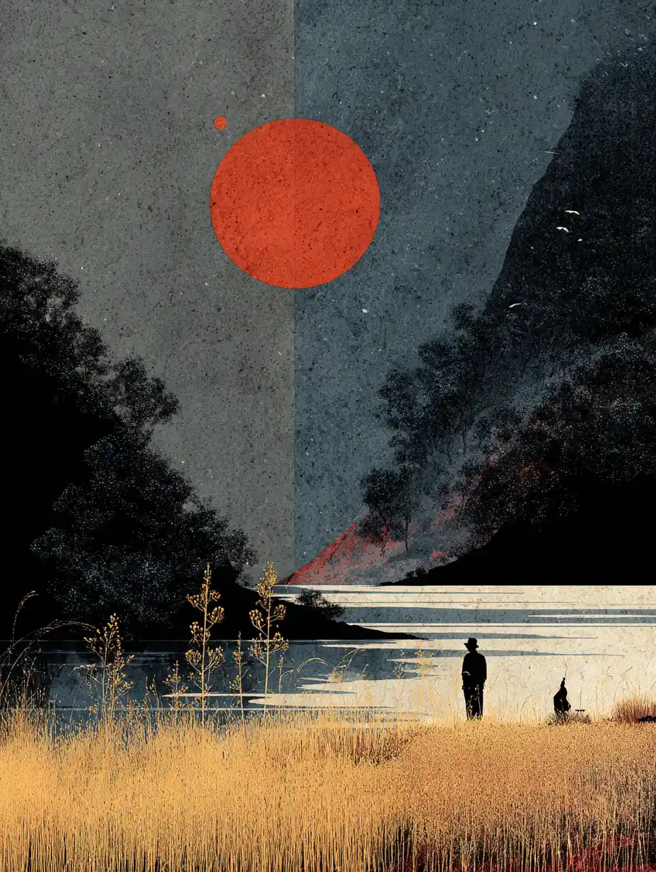 Moody surreal vintage collage with minimalist dreamlike layout