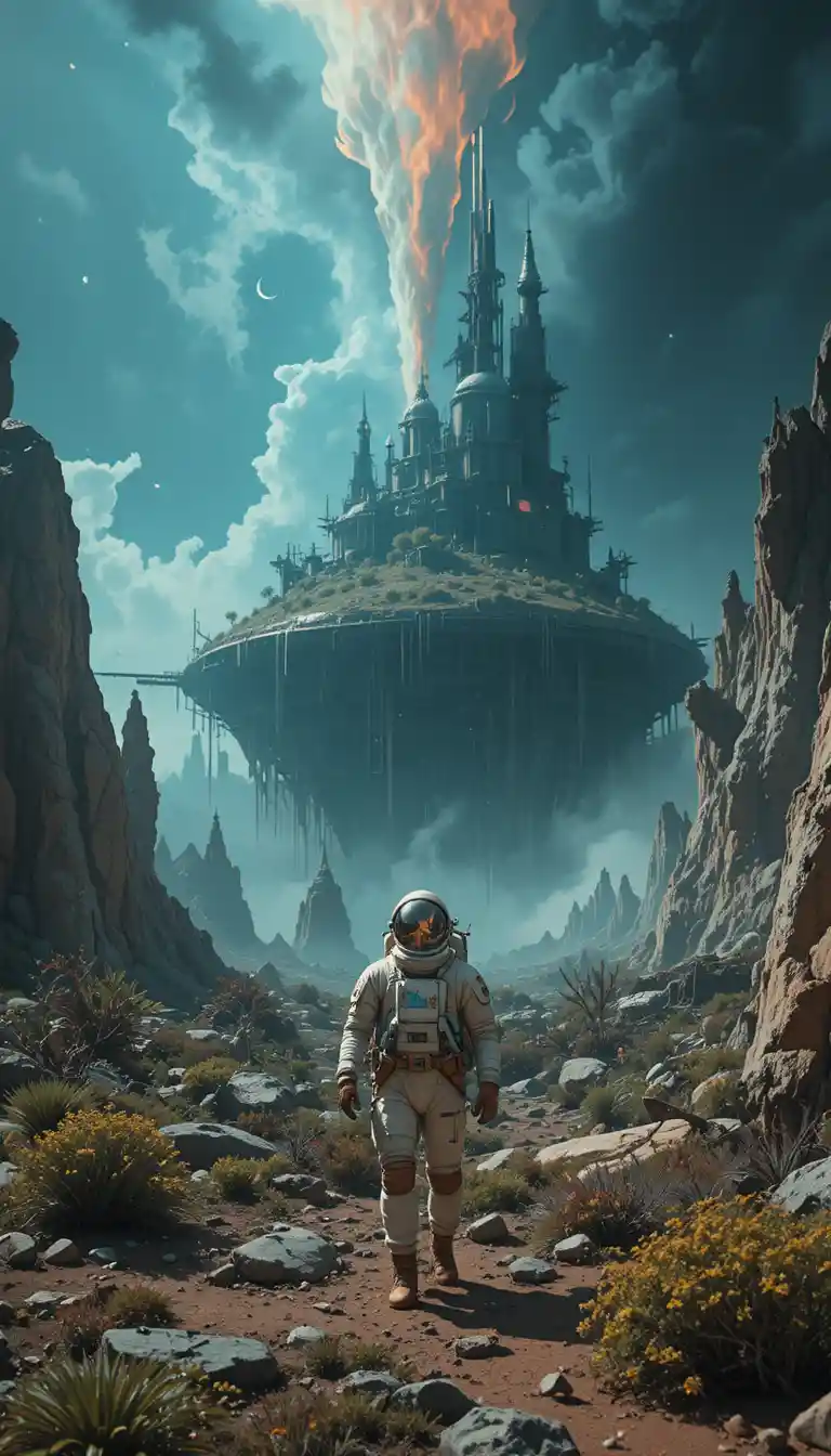 Astronaut Floating Beside A Colossal Derelict Spacecraft