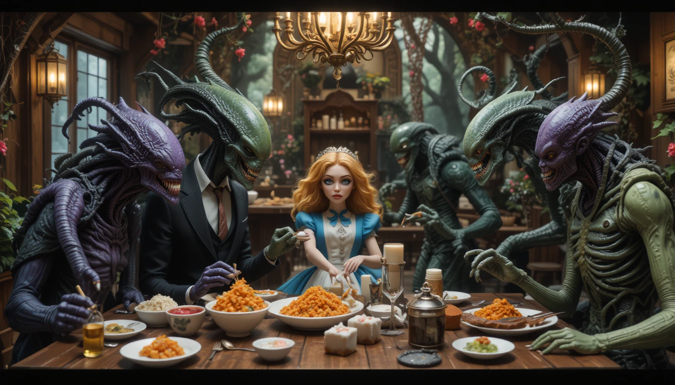 Whimsical clay monsters as chefs in a blooming forest