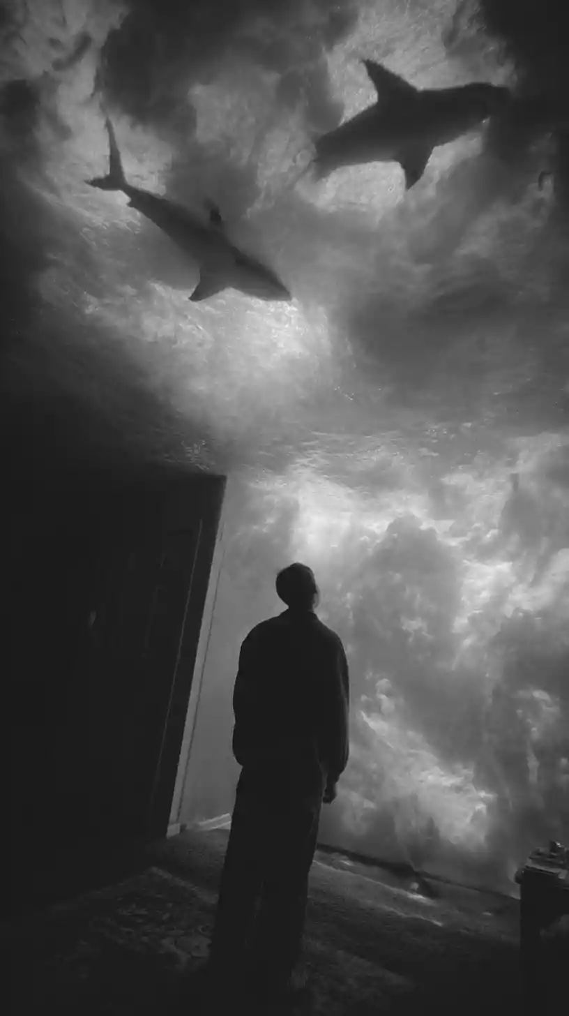 Shark swimming alone in a quiet outdoor pond