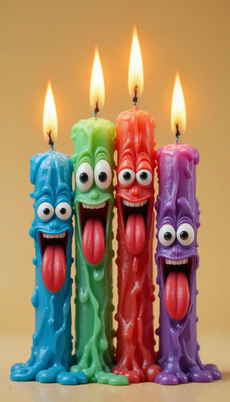Colorful cartoon candles with funny faces and flames