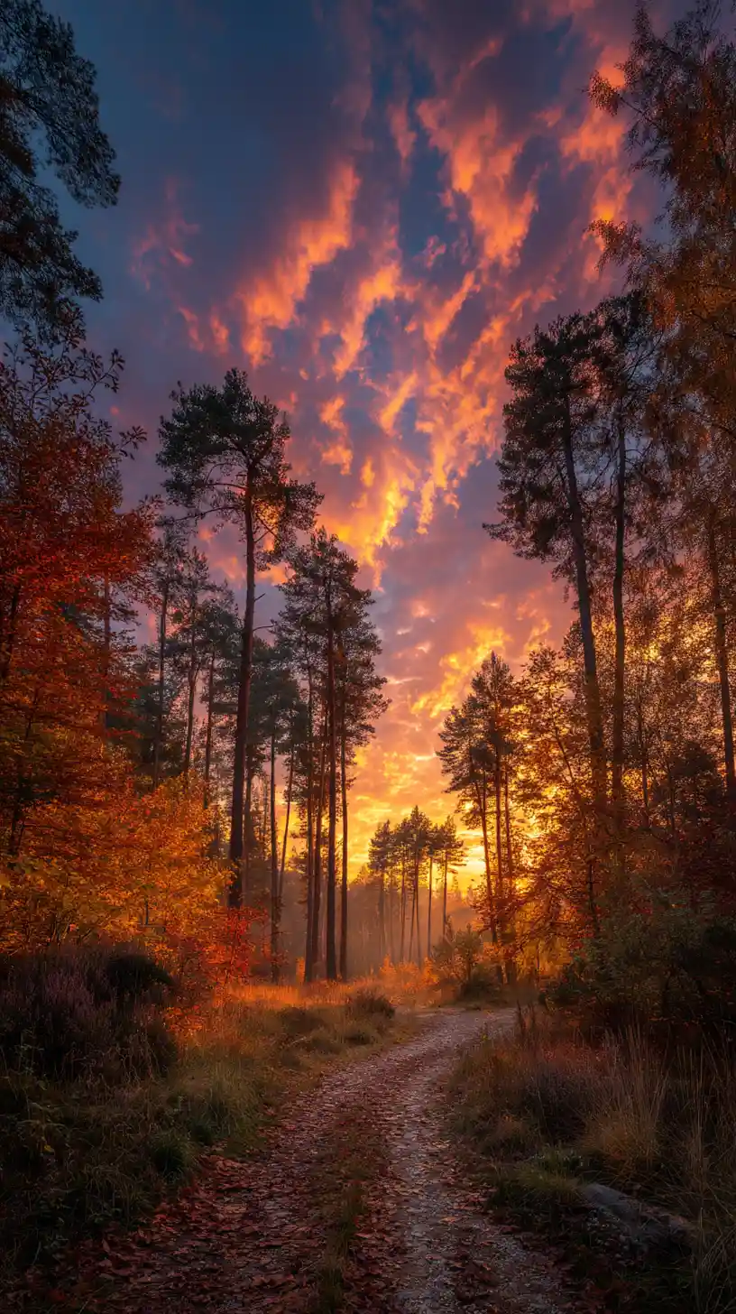 Ninja stealthily moving through an autumn forest at sunset