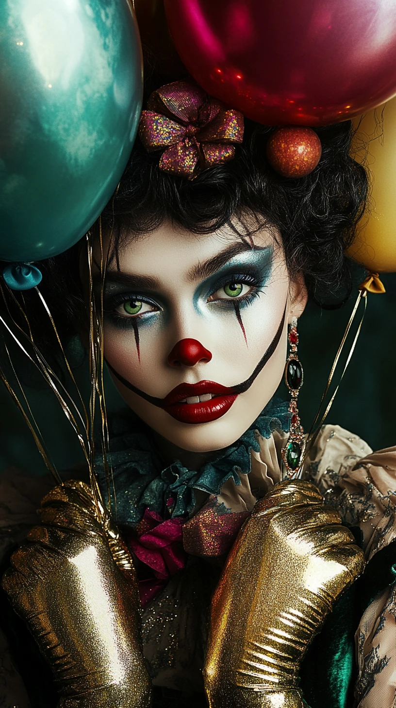 High fashion portrait with surreal clown inspired makeup