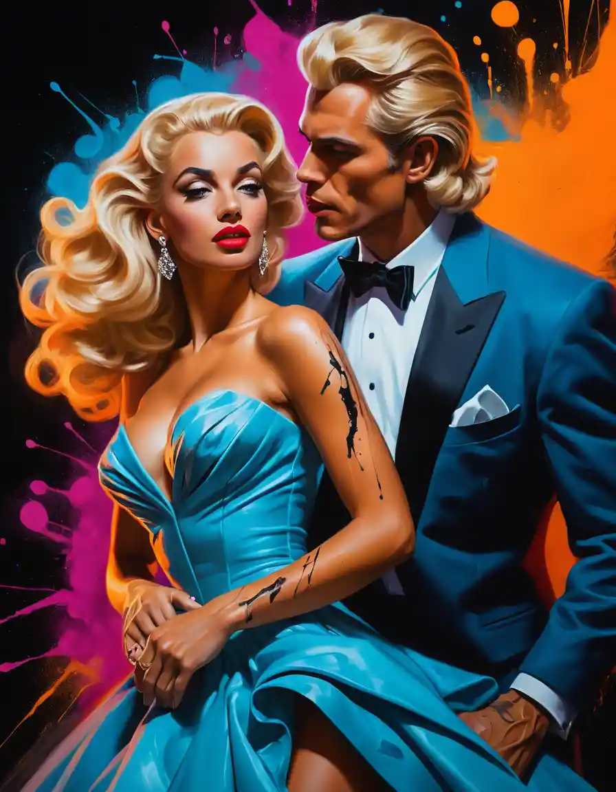 Blonde pinup woman in glamorous neon graffiti style