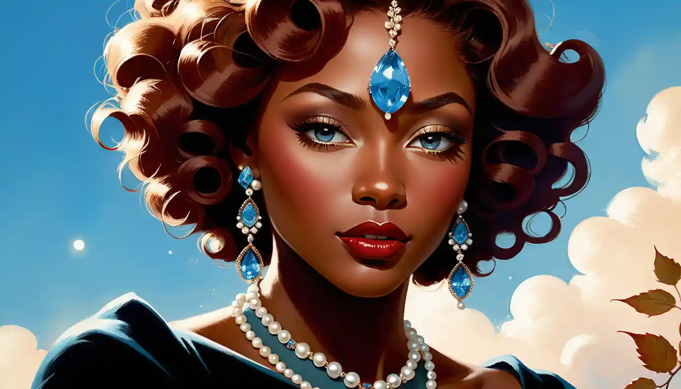 Elegant fantasy portrait of a black woman with blue eyes
