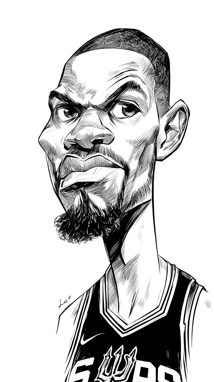 Caricature of a Basketball Player in Black and White Ink