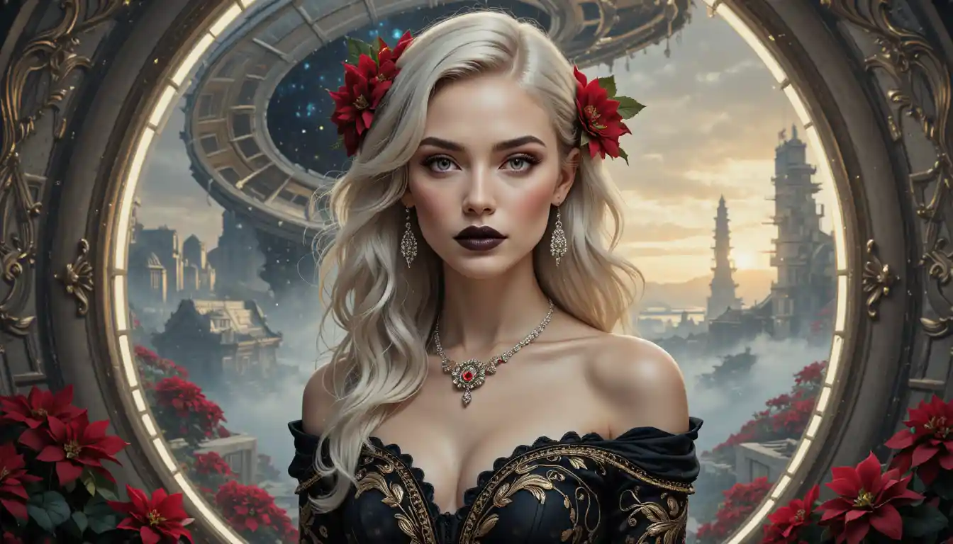 Glamorous Nordic woman in ornate holiday portrait
