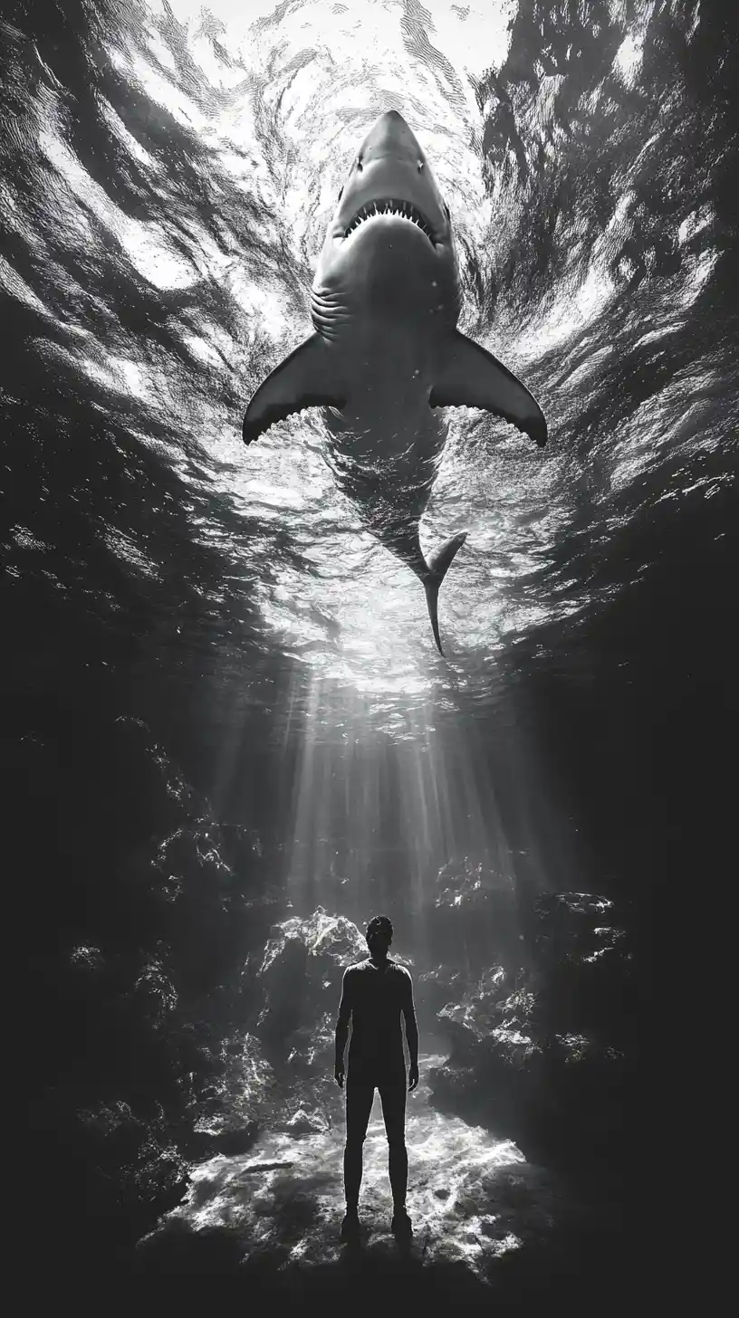 Shark swimming alone in a quiet pond like a sport spectacle