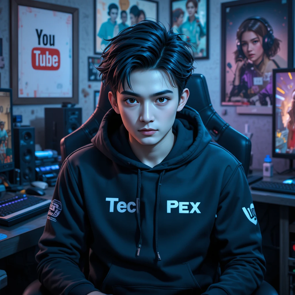 3D anime style young man in tech studio