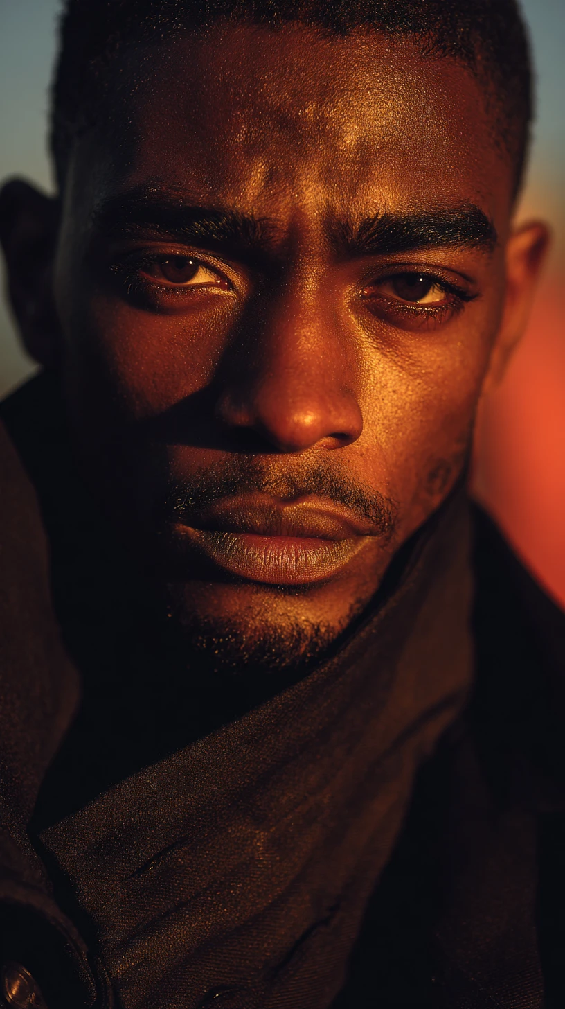 Golden hour portrait of a man with soulful eyes