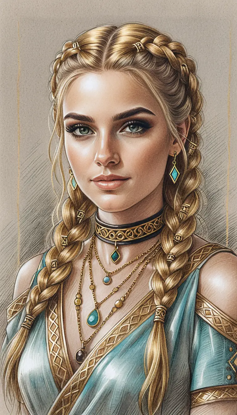 Young braided woman portrait in warm Rembrandt light