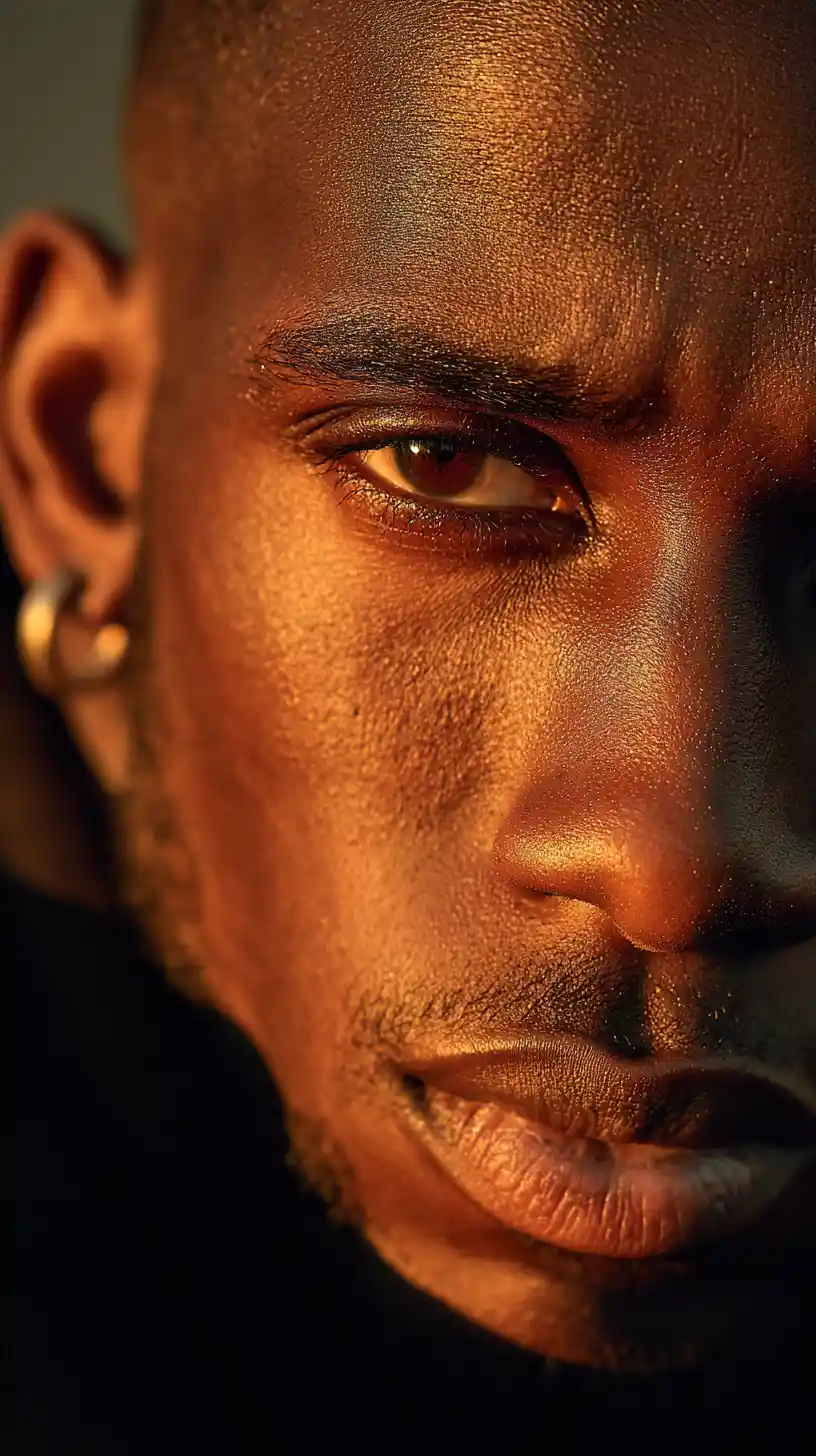Warm close up portrait of a man in golden hour light
