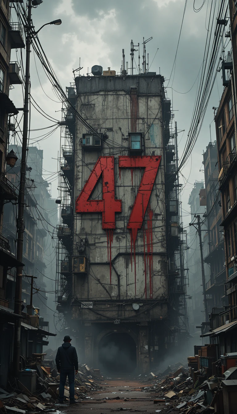 混亂都會街道、破舊建築與紅色數字47
