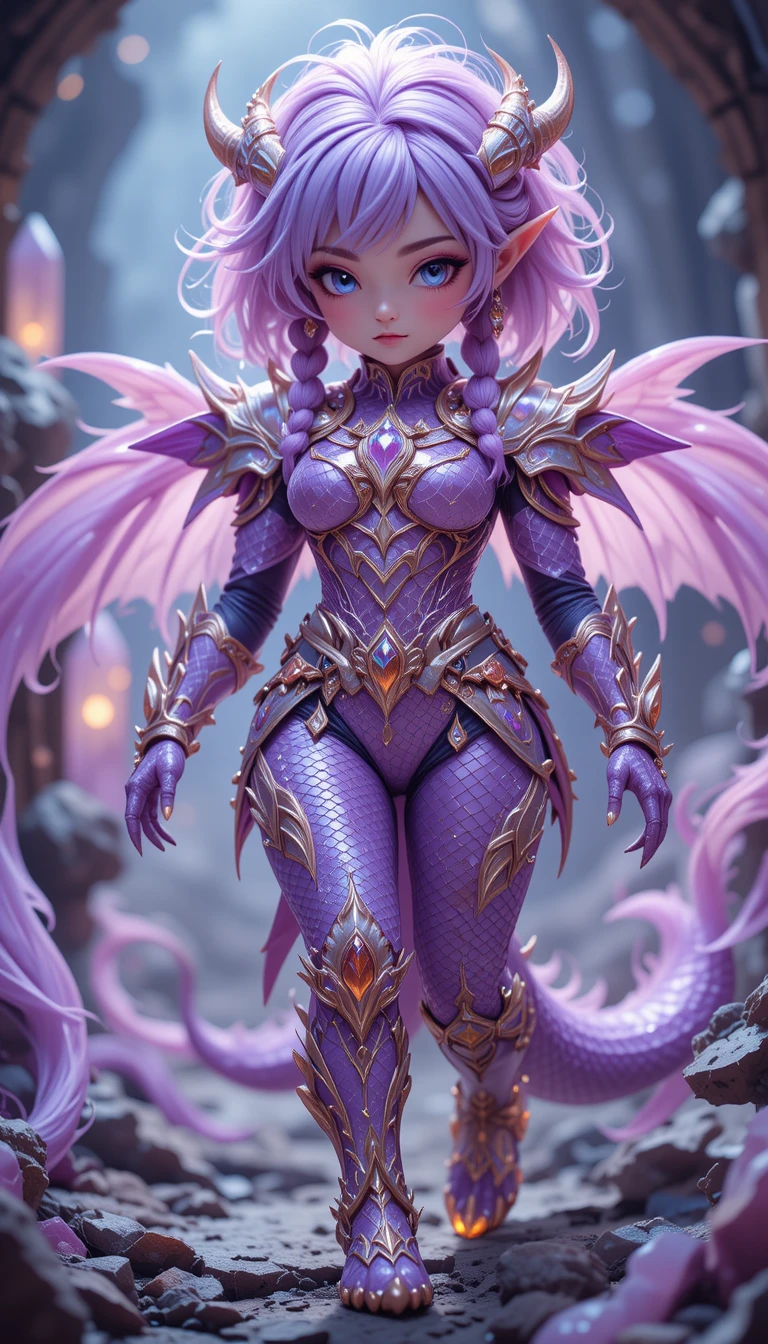 水晶洞穴中的虹彩半龍精靈女戰士