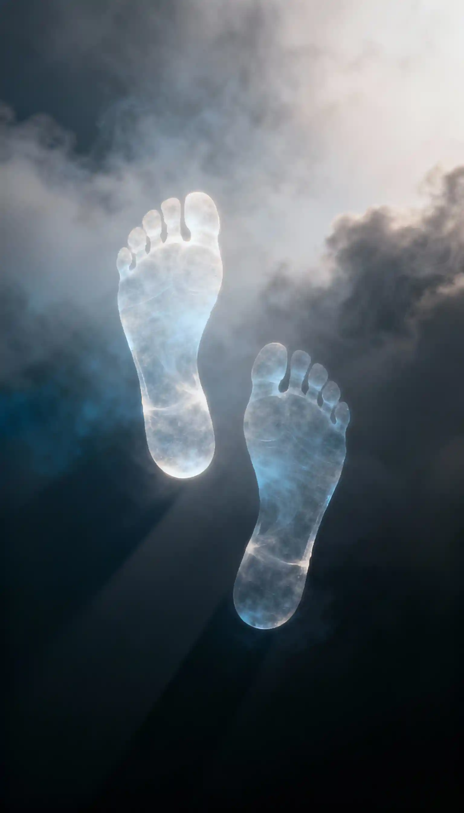 Surreal Footprints Vanishing In An Abstract Empty Sky
