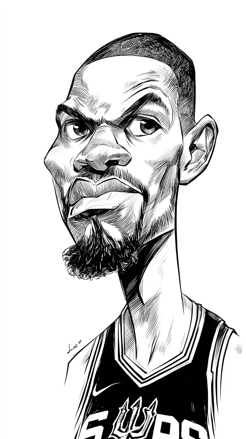 Karikatur eines Basketballspielers in Schwarz-Weiß-Tinte