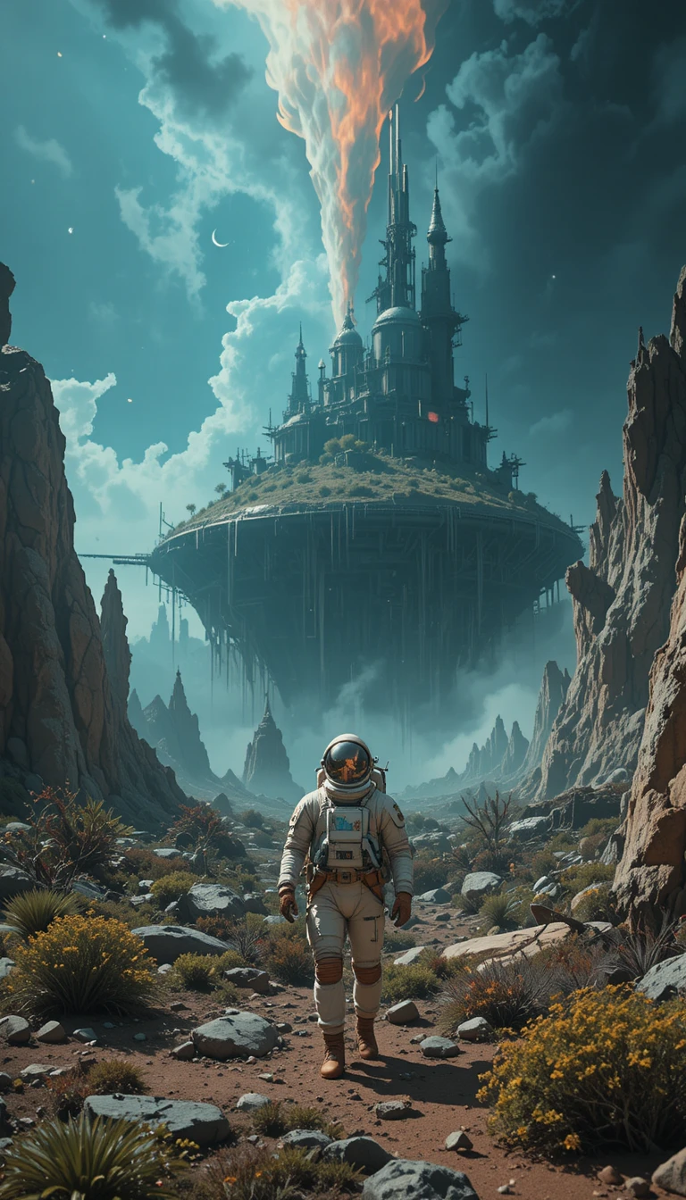 Astronaut Floating Beside A Colossal Derelict Spacecraft