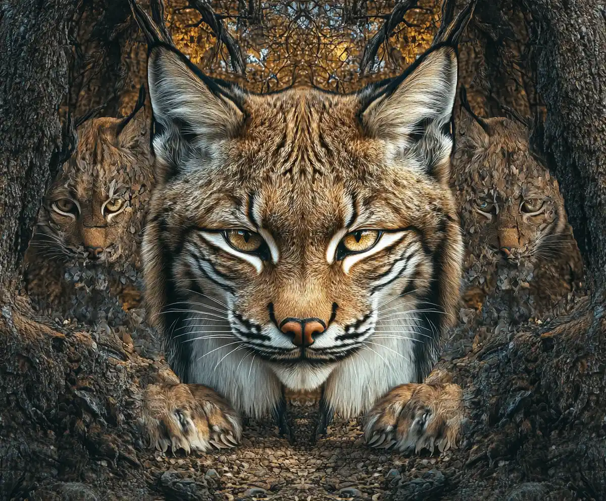 Surreal lynx illusion in a strange multi image scene