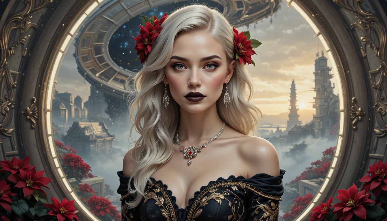 Glamorous Nordic woman in ornate holiday portrait
