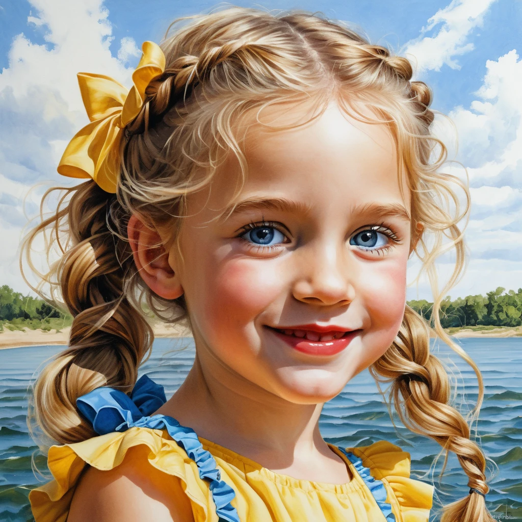 Smiling Blonde Girl In Yellow Summer Dress Illustration