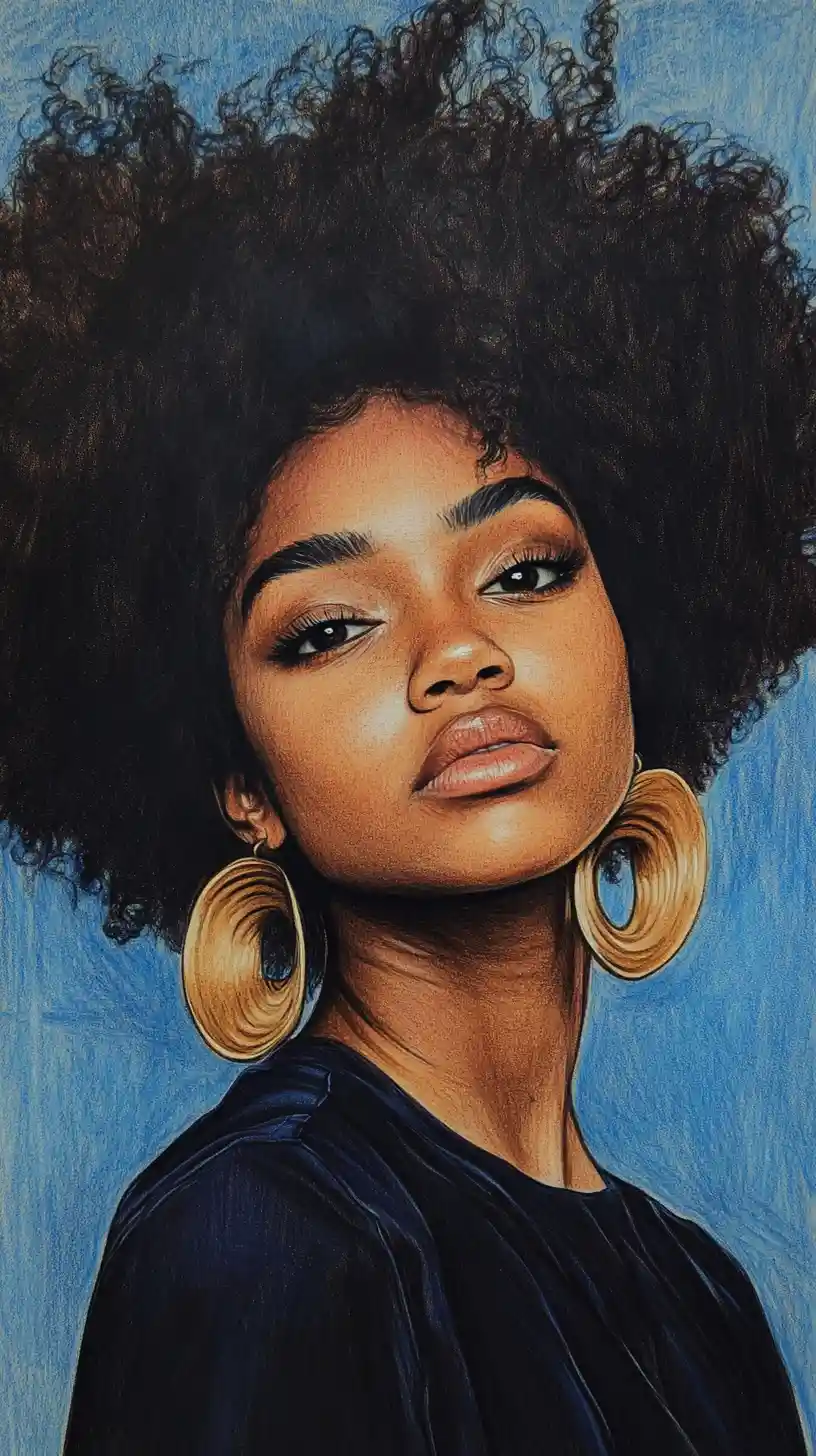 Confident black woman portrait in color pencil drawing