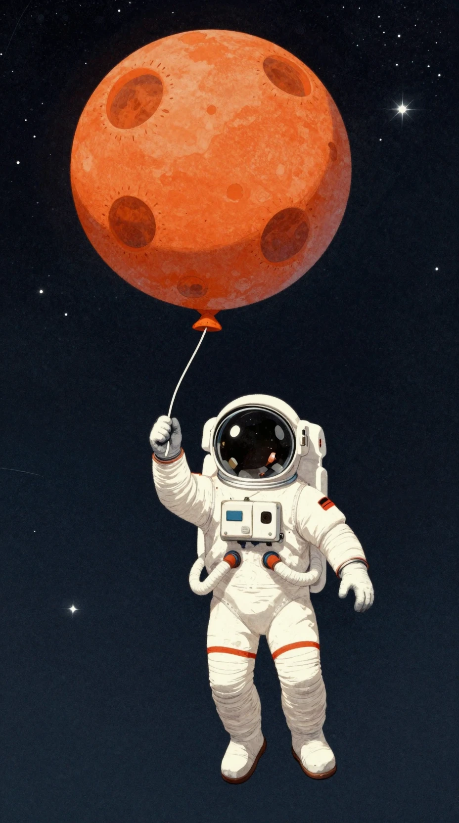 Astronauta flotando en el espacio con globo de planeta naranja