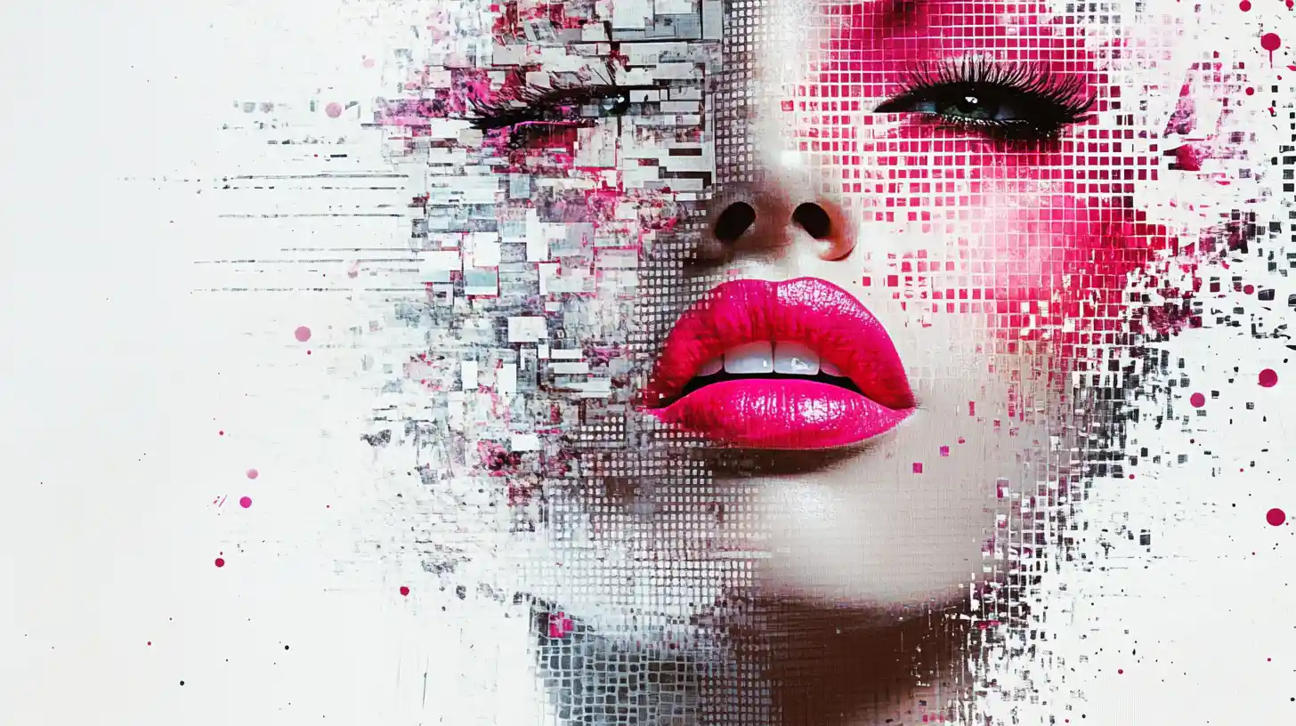 Surreal fragmented portrait of a woman in geometric mosaic