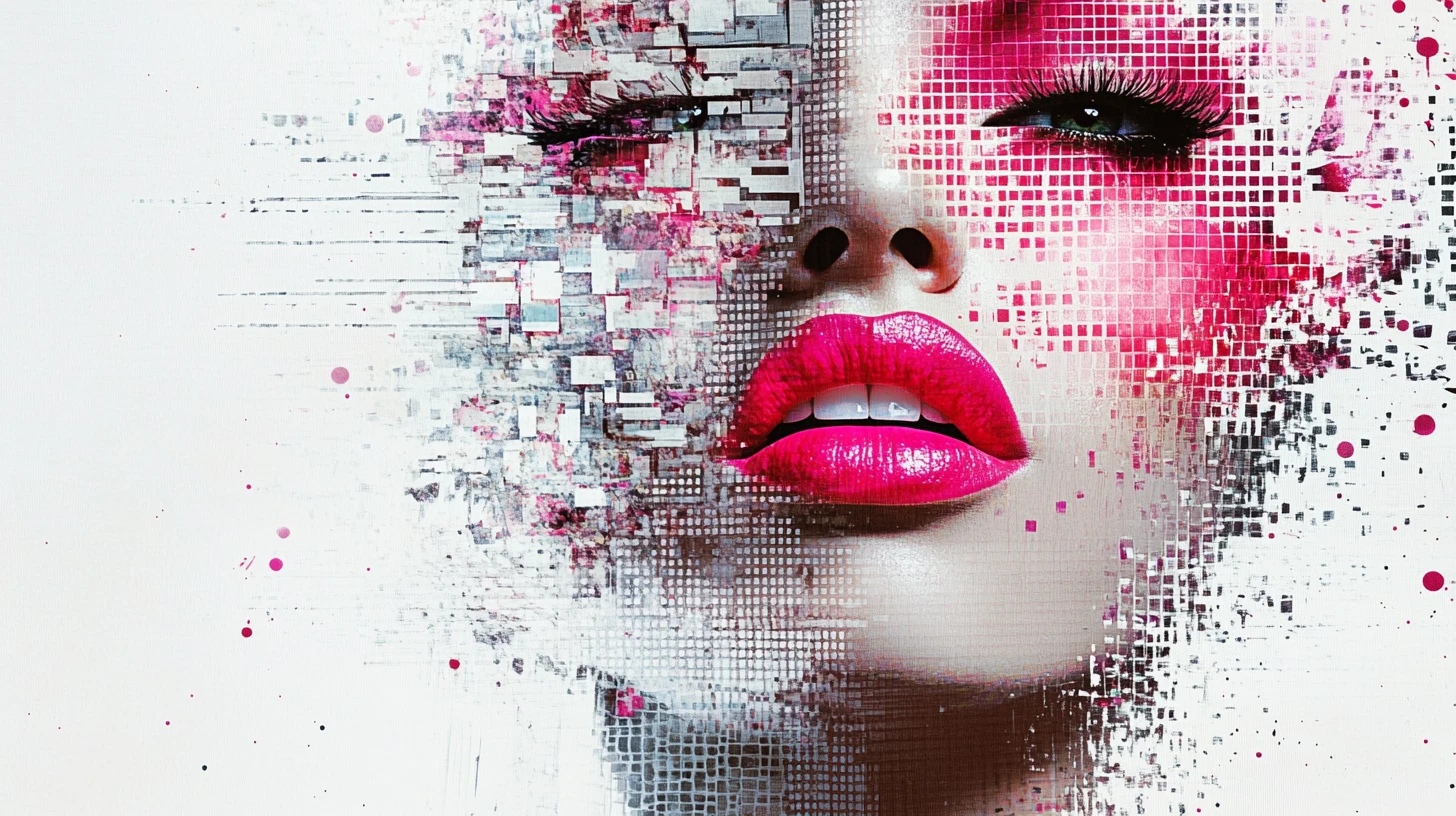 Surreal fragmented portrait of a woman in geometric mosaic