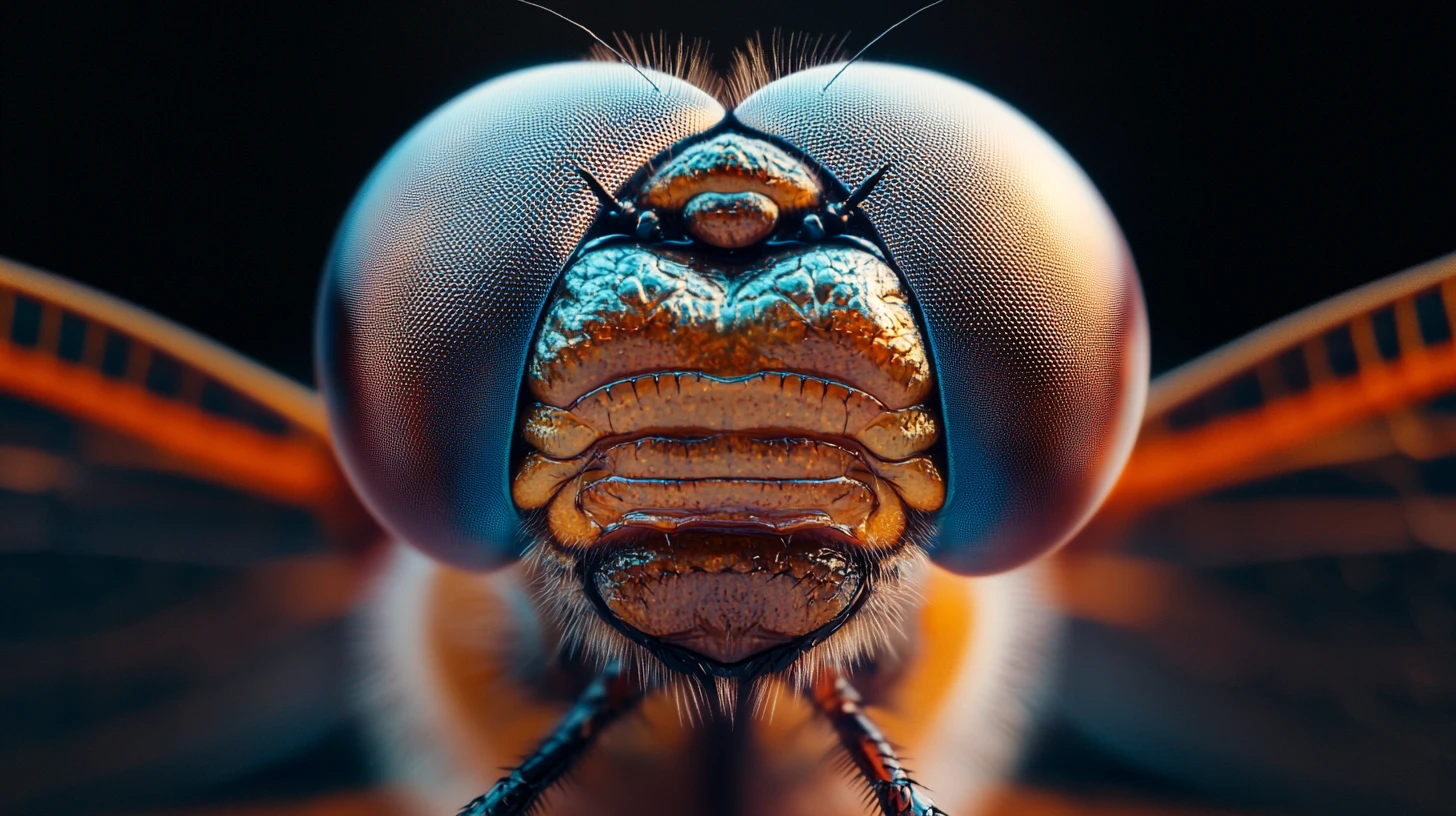 Extreme macro close up of a dragonfly face