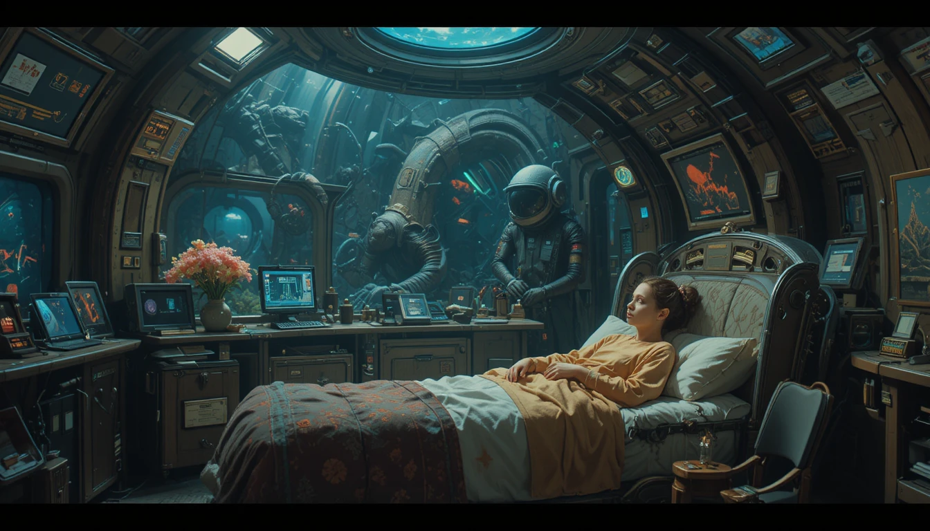 Lonely scientist waking up inside a silent spaceship