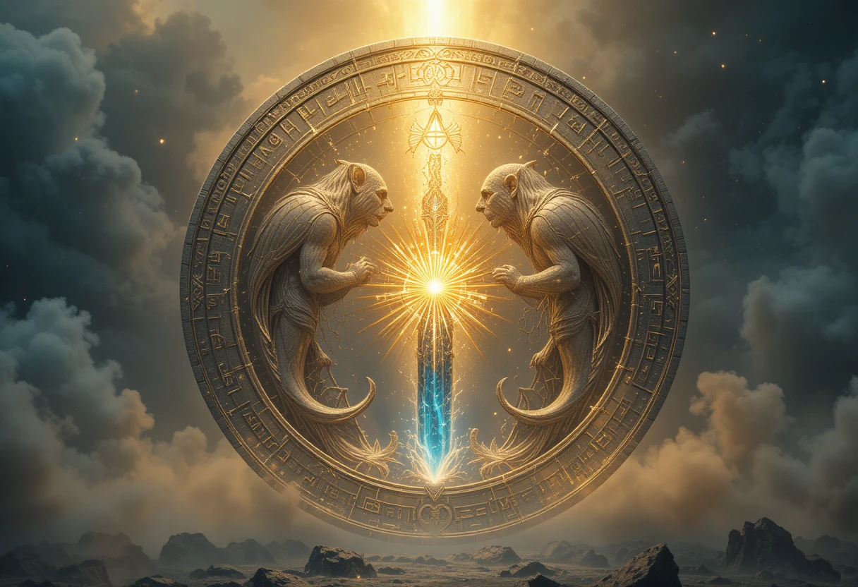 Ancient Time Gate Sigil In Cosmic Mist With Runes