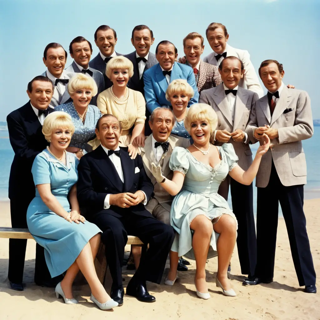 Classic group portrait of the Carry On comedy ensemble cast