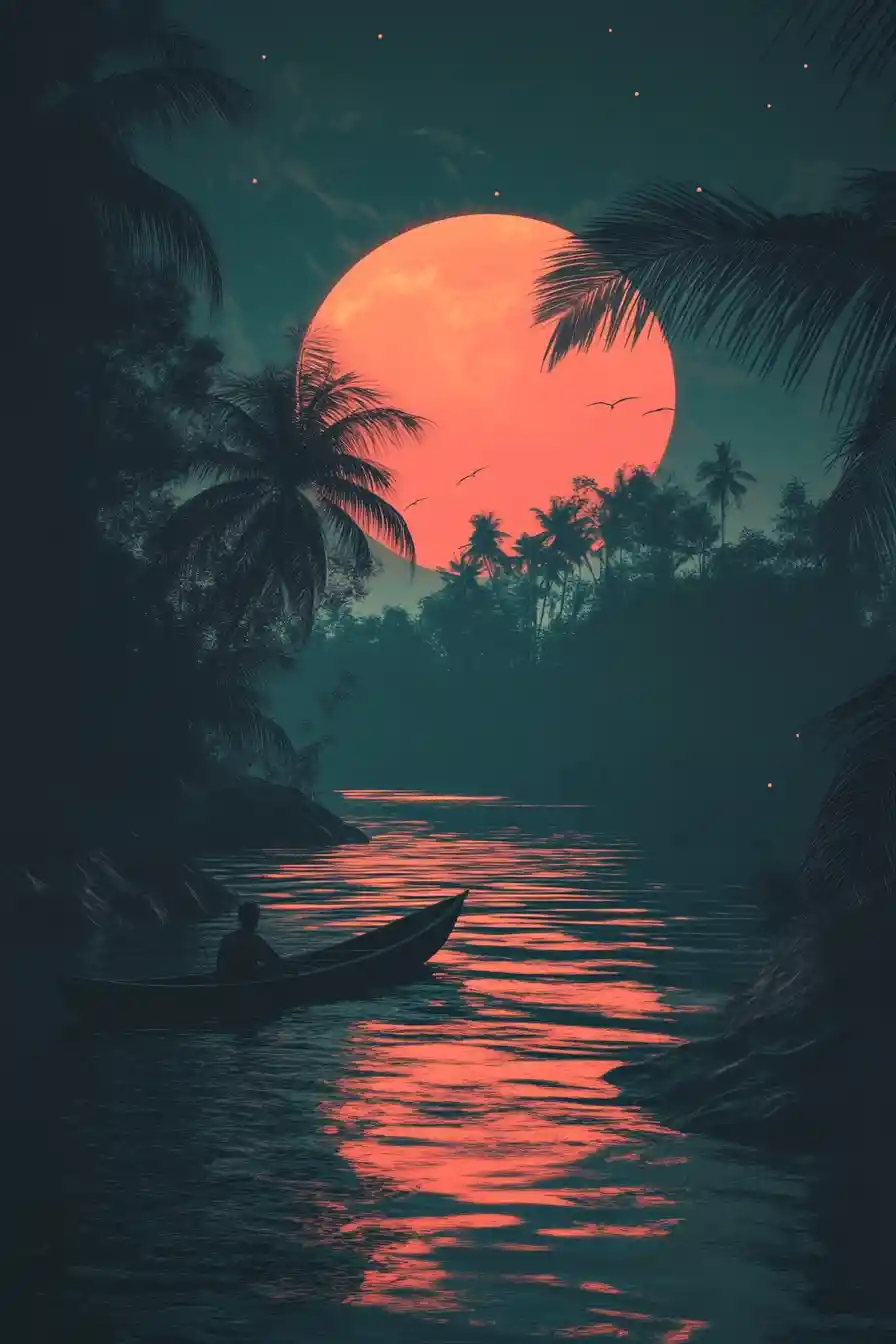 Midnight lagoon with a calm and relaxing atmosphere