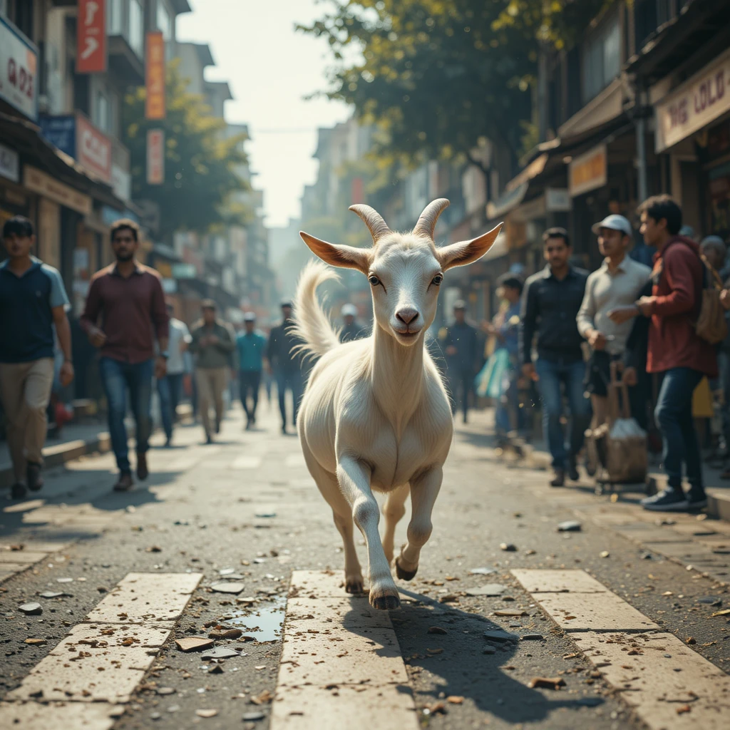 Goat Running Through A Busy City Street As Ali Chases