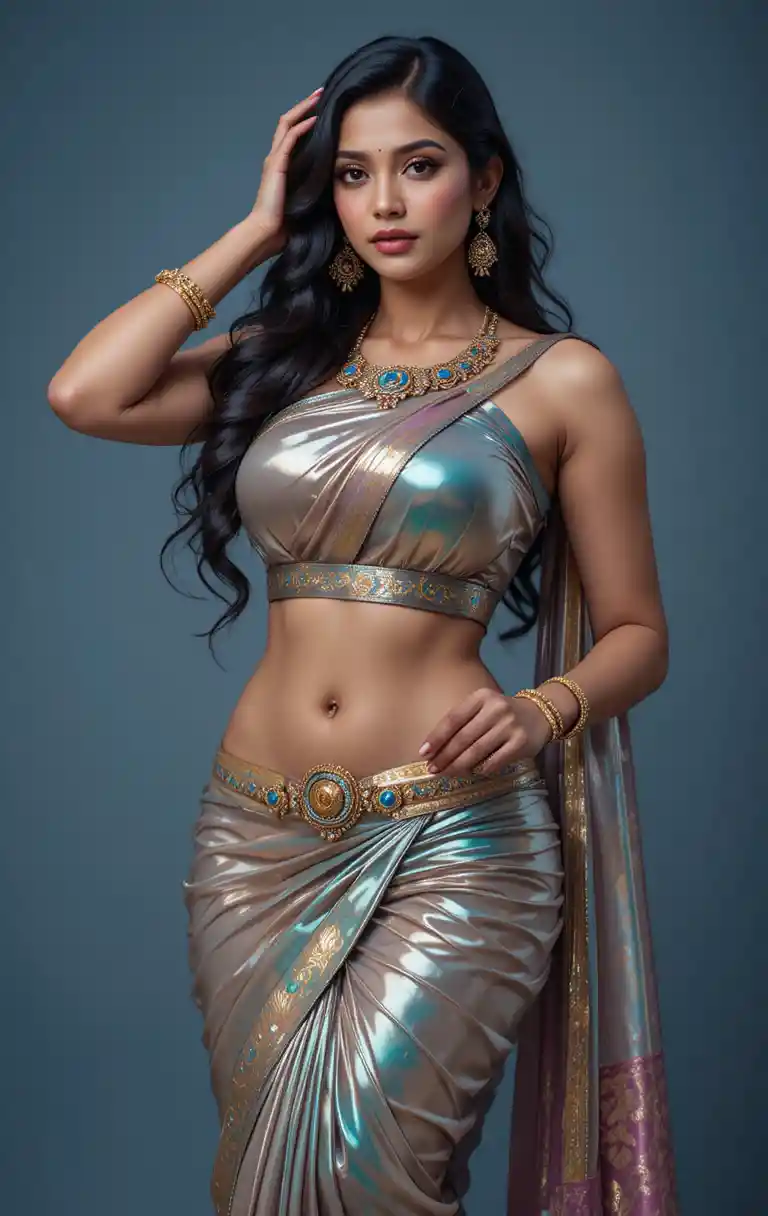 Tamil woman in modern saree with exposed midriff