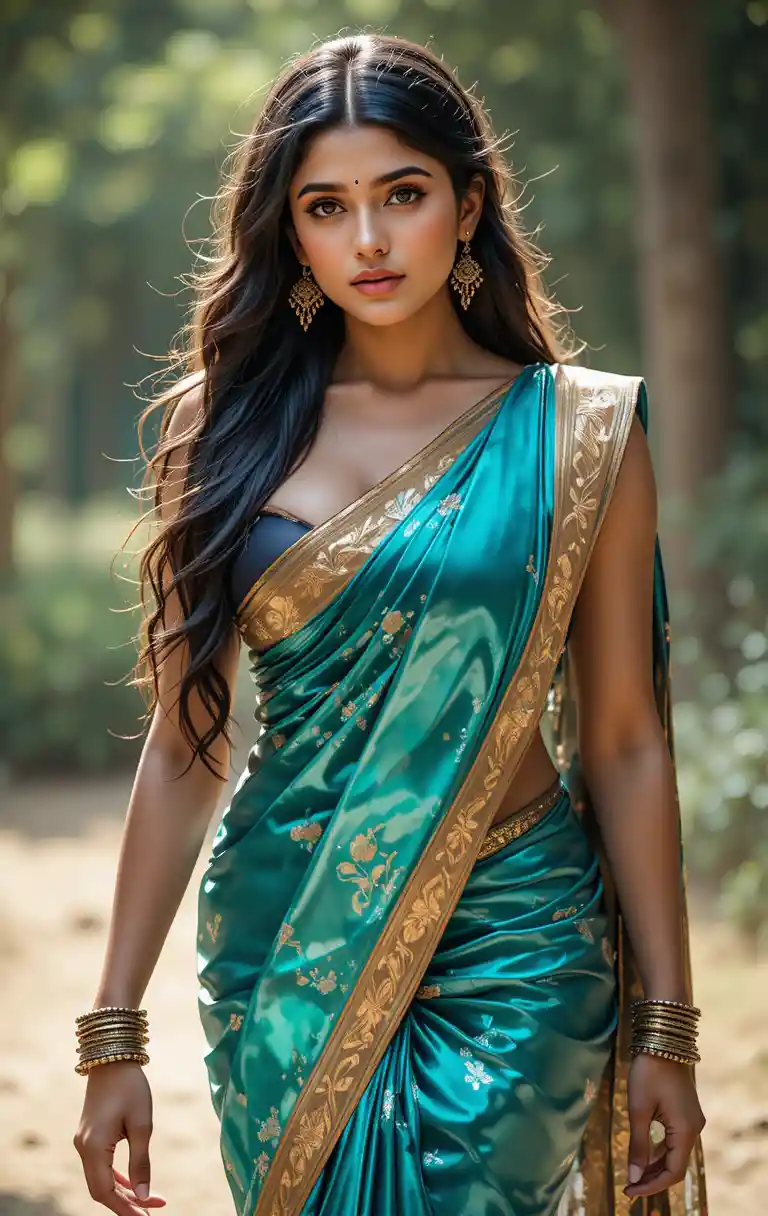 Tamil woman in saree with exposed midriff posing