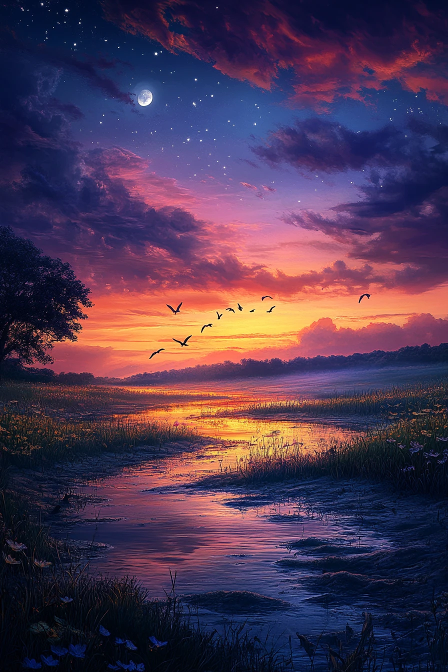 Tranquil night sky as dusk quietly fades into darkness