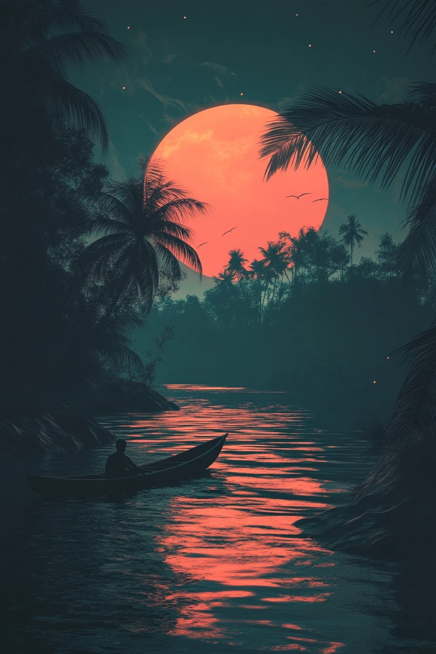 Midnight lagoon with a calm and relaxing atmosphere