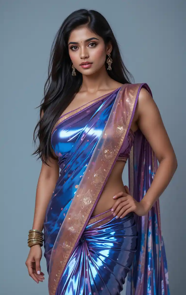 Tamil woman in modern saree with exposed midriff