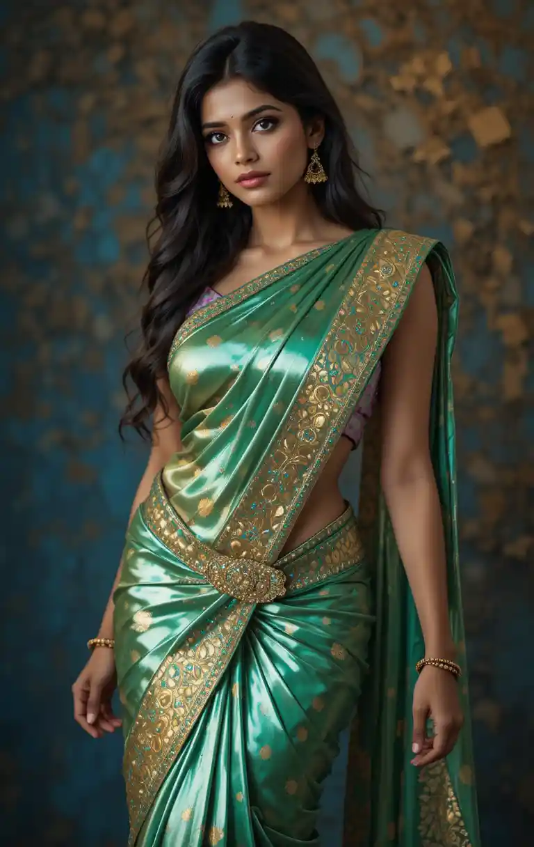 Tamil woman in saree with visible navel and blouse