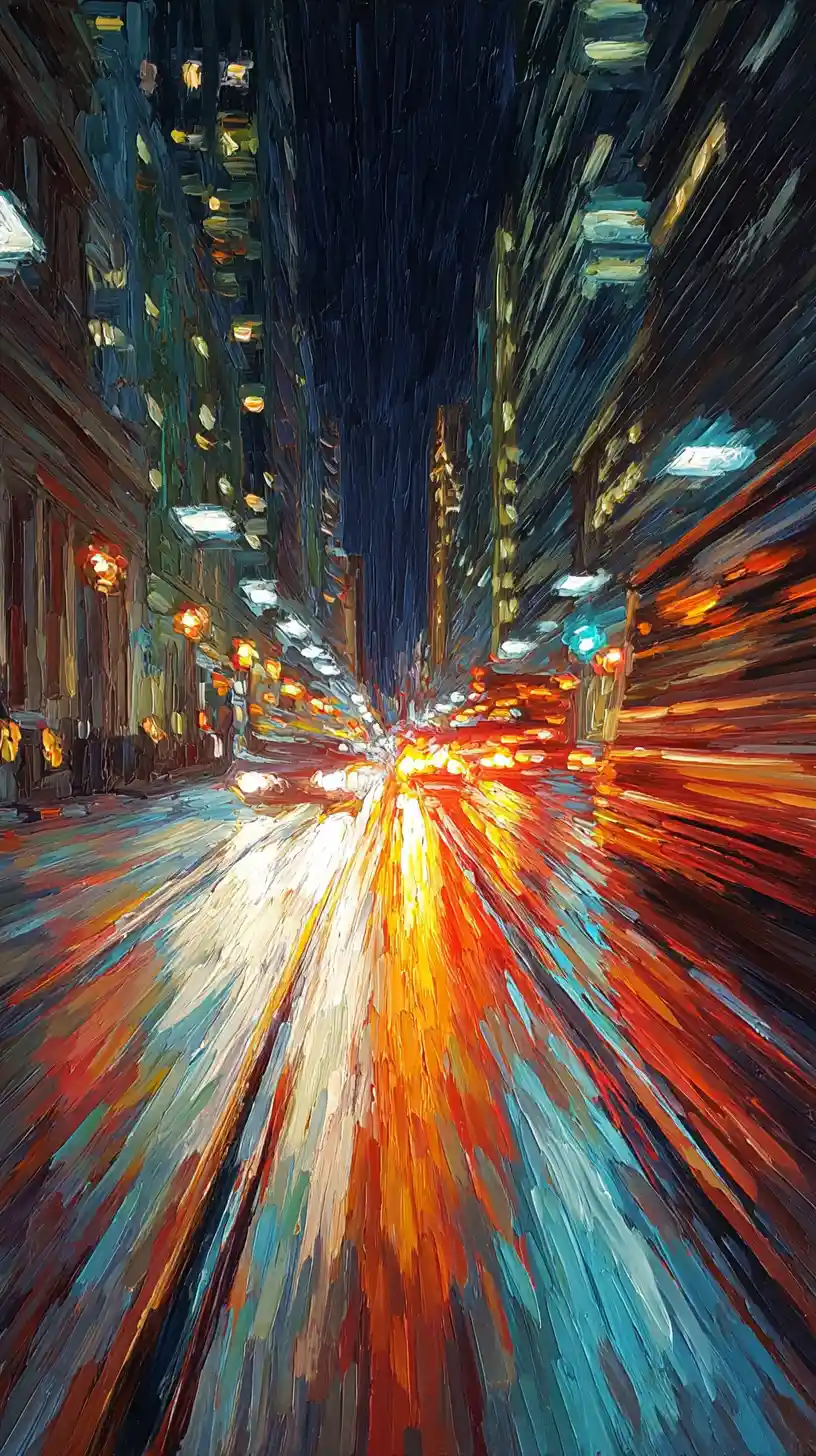 Speeding through city lights as life rushes forward