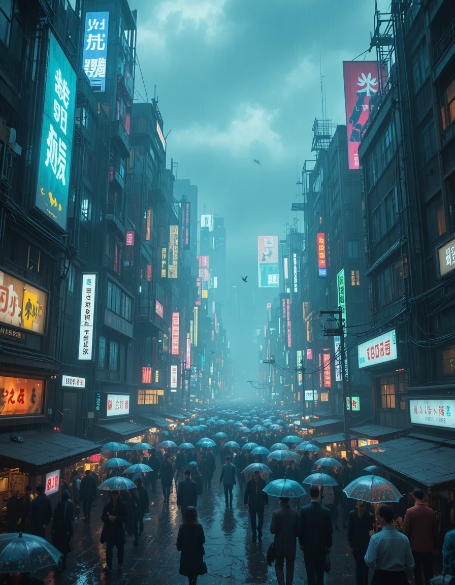Neon drenched cyberpunk megacity in a midnight rainstorm