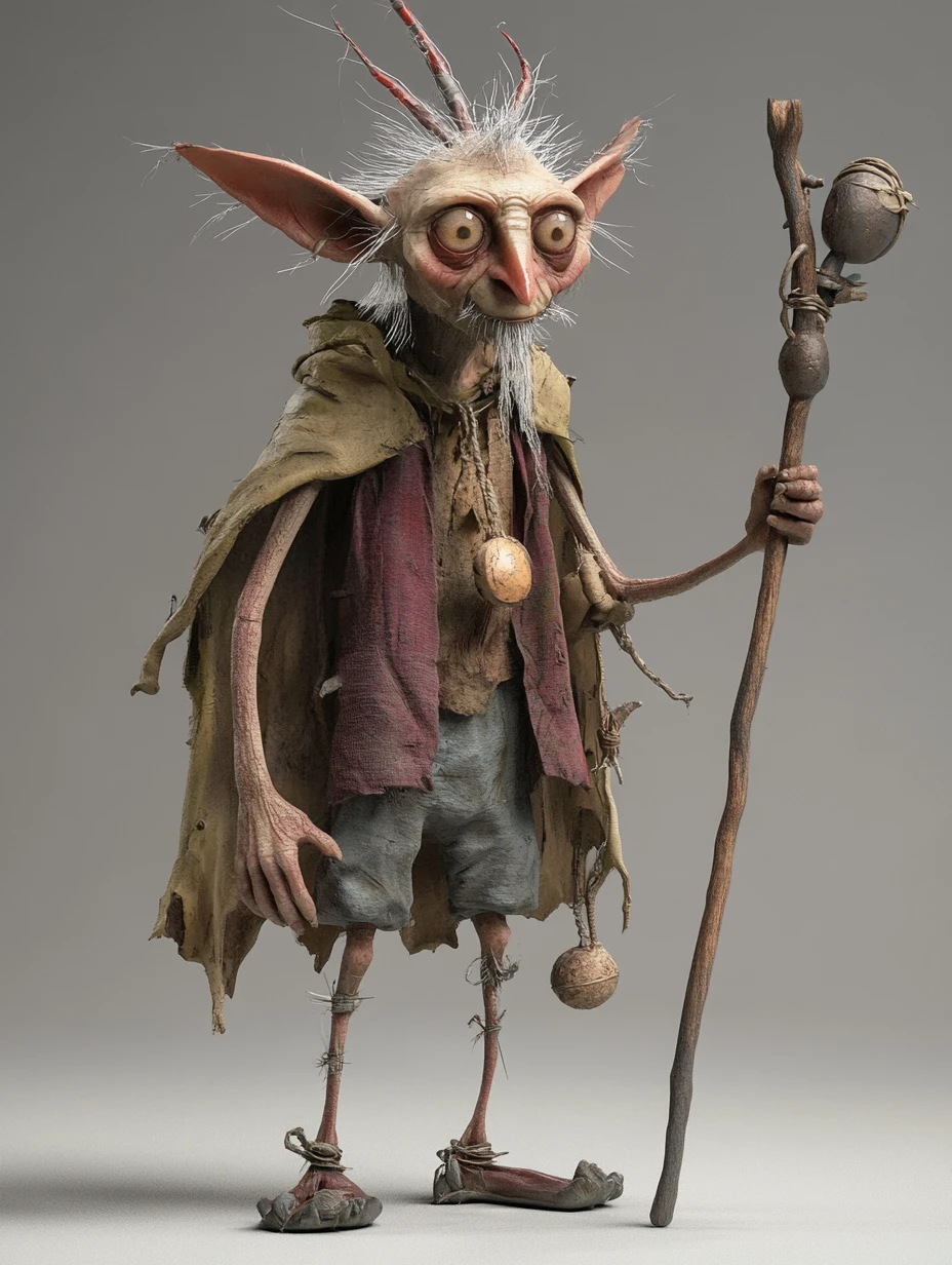 Wise ant humanoid wizard holding a staff in 3D